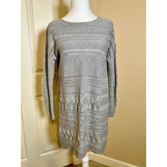 Sundance Silk Blend Sweater Dress Long Sleeve Open Knit Grey/Taupe Small Petite - Picture 1 of 6